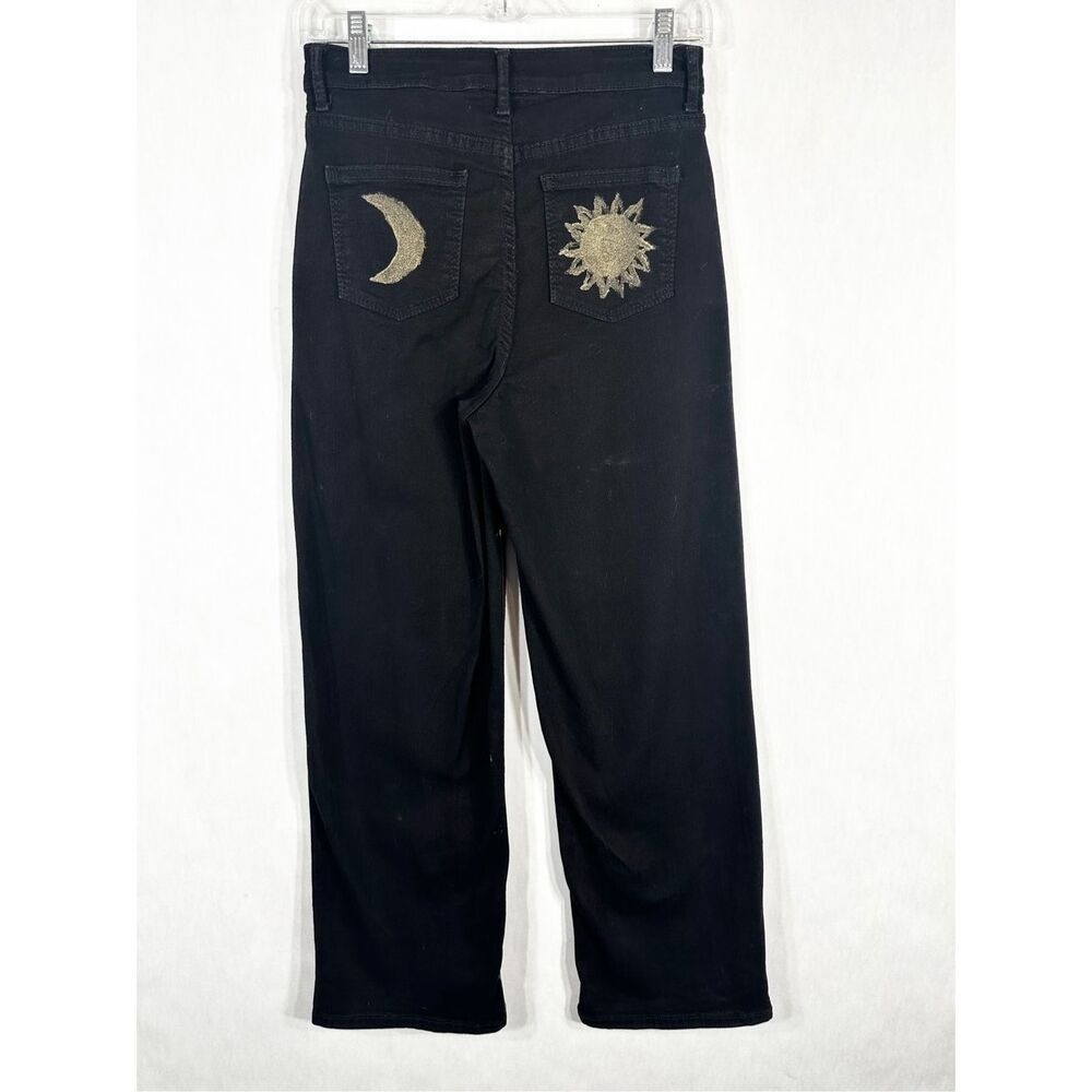Time Tru Sz 4 Jeans Black Straight Hand Painted Gold Lunar Sun Witch Grunge 1602 - Picture 2 of 13